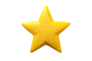 Photo of a single yellow star with a sparkling glitter texture, isolated on a transparent background