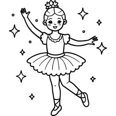 A dancing girl line art kids coloring page