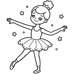A dancing girl line art kids coloring page