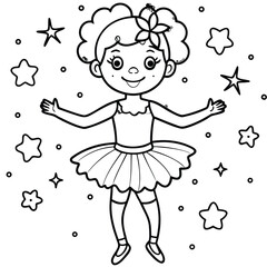 A dancing girl line art kids coloring page