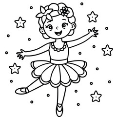 A dancing girl line art kids coloring page