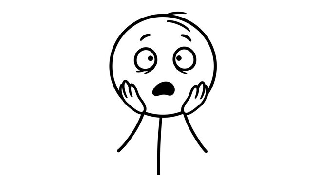 Shocked stick figure cartoon drawing vector illustration expression of fear and surprise graphic design on transparent background