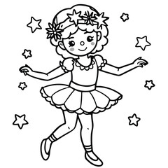 A dancing girl line art kids coloring page