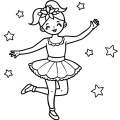 A dancing girl line art kids coloring page