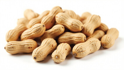 A pile of peanuts on a white background