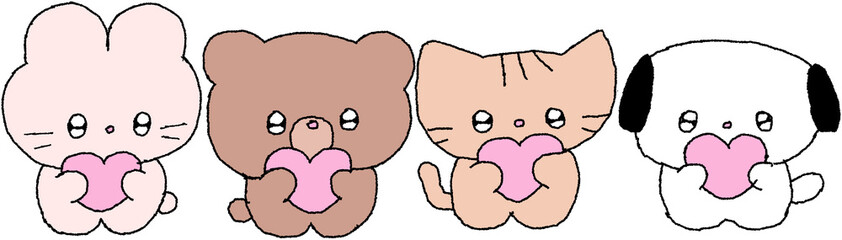 하트를 들고 있는 동물 캐릭터 손그림 스티커