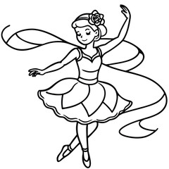 A dancing girl line art kids coloring page