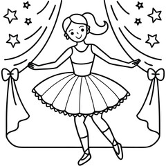 A dancing girl line art kids coloring page