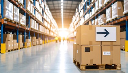 Warehouse interior with boxes and pallet