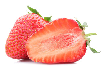 Whole and half of fresh strawberries isolated on white
