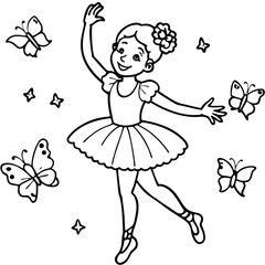 A dancing girl line art kids coloring page
