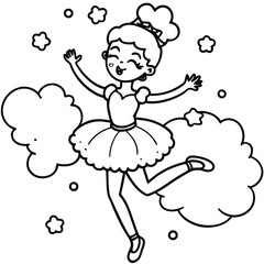 A dancing girl line art kids coloring page