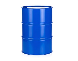 Blue metal barrel on white background