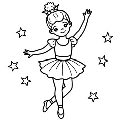 A dancing girl line art kids coloring page