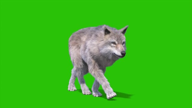 Green Screen Timber Wolf Walkcycle Loop 3D Rendering Animation Animals CGI 4K