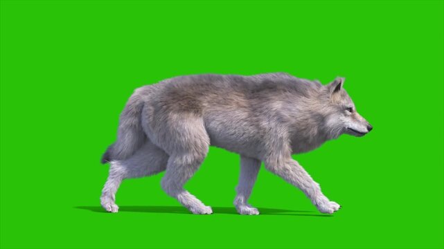 Green Screen Timber Wolf Walkcycle Loop Side 3D Rendering Animation Animals CGI 4K