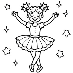 A dancing girl line art kids coloring page
