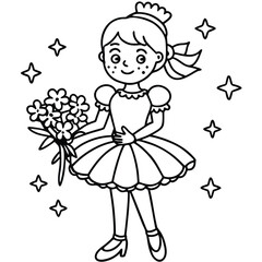 A dancing girl line art kids coloring page
