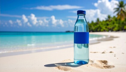 Water bottle on a beach
