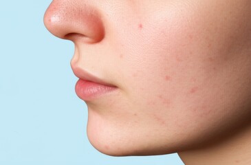 Obraz premium Close-up of a person's face with skin imperfections against a light background