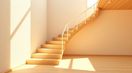 Modern Minimalist Staircase with Dramatic Sunlit Shadows..