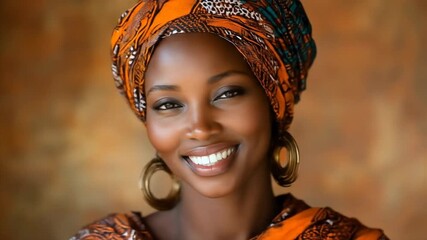 Elegant Essence: A portrait of a radiant woman, adorned with a vibrant headscarf and captivating jewelry, embodies serenity and strength through the lens of a skilled photographer. - Powered by Adobe