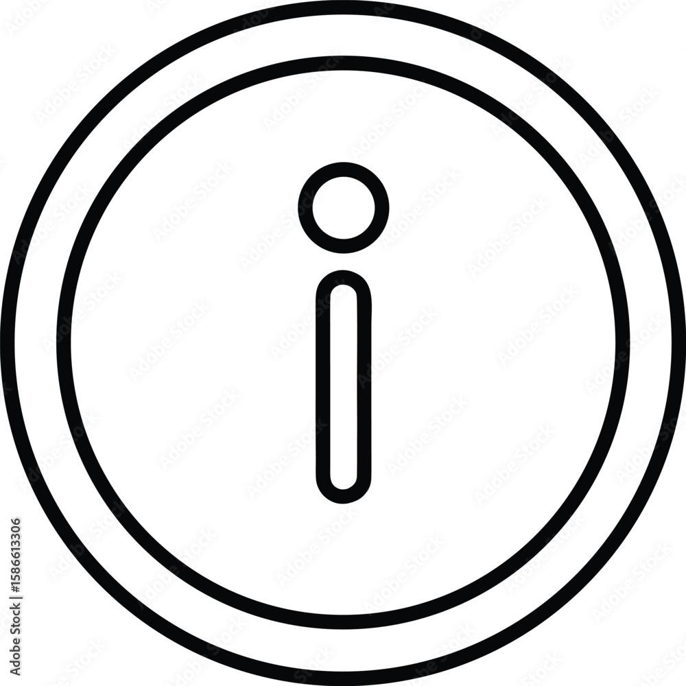 Poster simple line art clock icon with i inside a circle isolated on transparent background