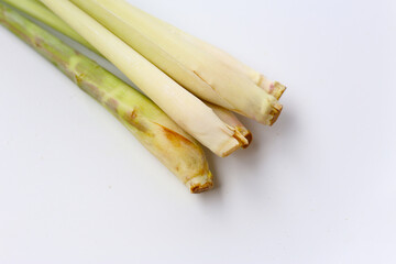 Fresh lemongrass on white background.