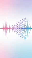 Sound wave transforming into blooming flowers in gradient pink and blue audio music