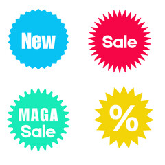 Colorful Offset Sale Stickers and Promotional Discount Labels on White Background