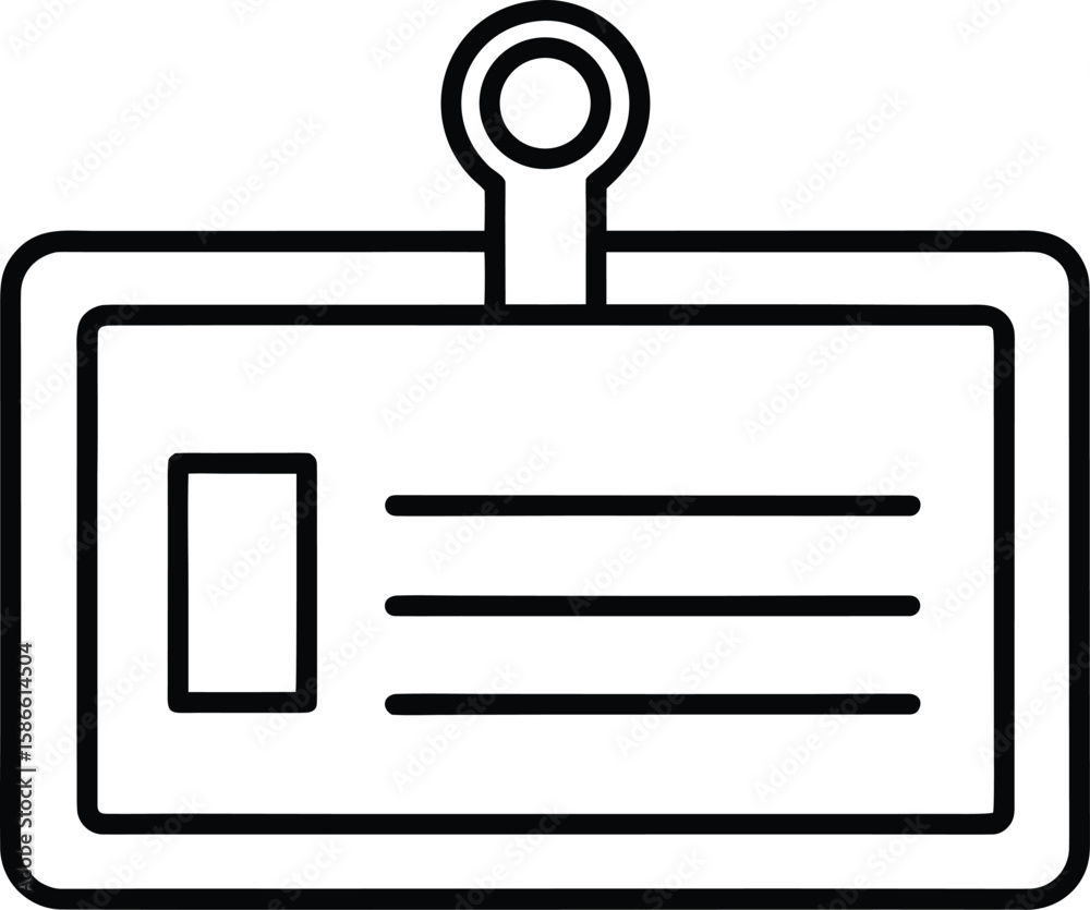 Poster minimalist horizontal id card line icon with personal information fields isolated on transparent bac