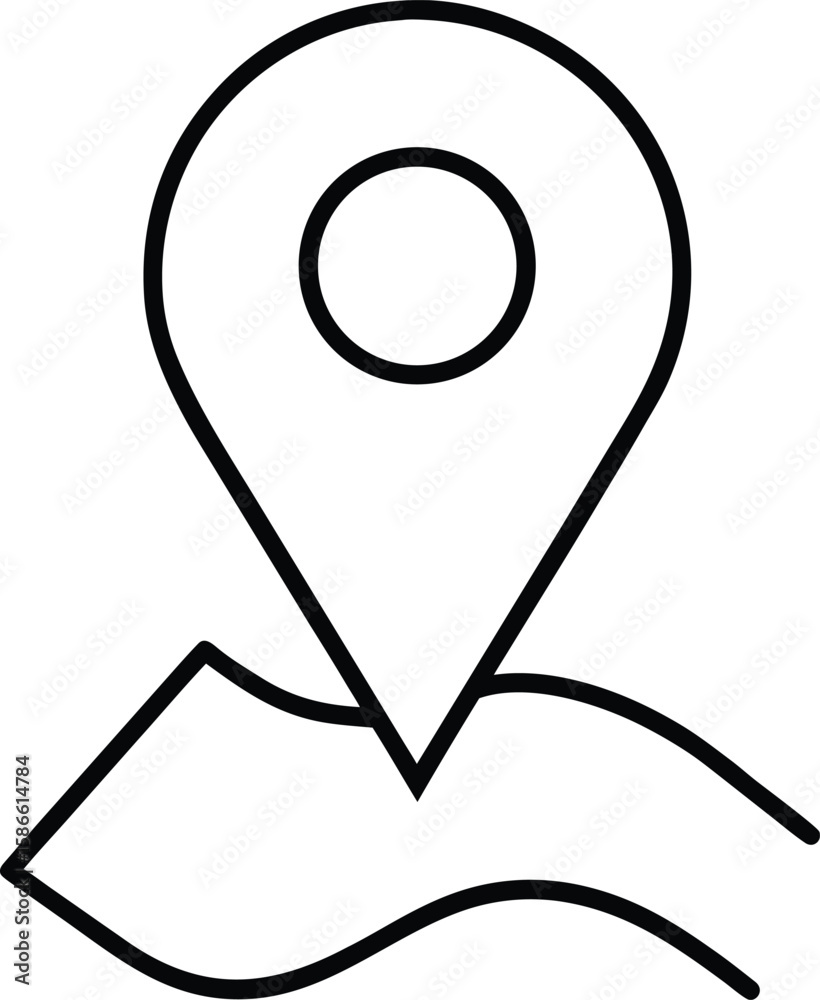 Poster line art map with a navigation pin drop symbol isolated on transparent background