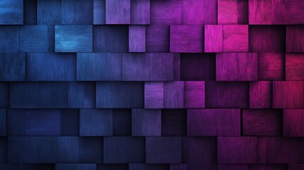 Rectangular wood block wall, blue left, purple right gradient lighting backdrop