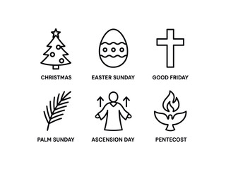 Christmas easter sunday good friday icons: palm sunday, ascension day, pentecost symbols