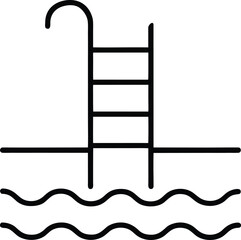 Simple line icon of a swimming pool ladder and water waves isolated on transparent background