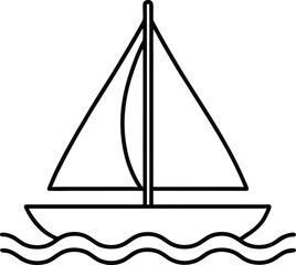 Minimal line art of a sailing boat on water isolated on transparent background