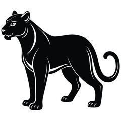 Obraz premium a panther in side profile with sleek body, alert stance, and curved tail, minimalist vector illustration isolated on white background, ideal for wild animal graphics, predator-themed artwork, and stro