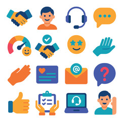 Customer service icon collection. modern flat design: handshake, headset, feedback, email, support, chat, faq