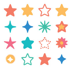 Obraz premium Star icon collection: vibrant simple stars, shapes, and celestial linear