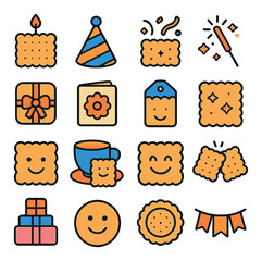 Biscuit party icon collection. simple snack, celebration, gift, joy symbols. flat
