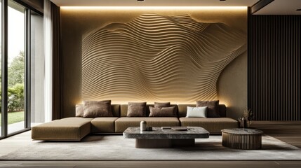 Modern living room with a textured wall