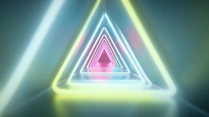 A visually striking 4K neon triangle tunnel animation glowing red blue mirror reflections endless swirl motion ideal futuristic music content visualizers tech related - Powered by Adobe