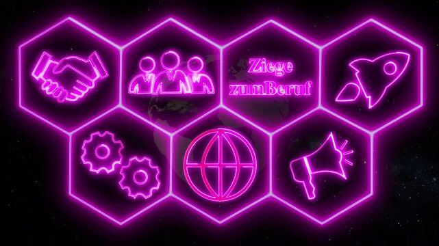 Glowing A Way To Work "Ziege Zum Beruf" button in German on a futuristic, Business, Technology and networking concept.