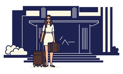 Girl at Hotel Entrance Vector