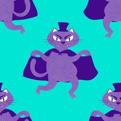 Halloween animals seamless cats pattern for wrapping paper