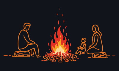 People Sitting Around Campfire Vector