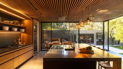 Modern kitchen with open patio view