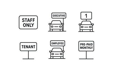 Parking signs for staff, executive, tenant, employee, pre-paid parking spaces