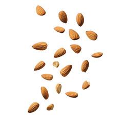 Scattered almonds isolated on transparent background