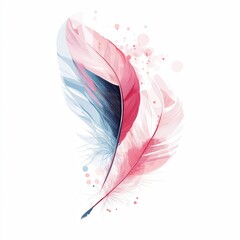 Elegant pink and blue feather illustration with smooth gradients and artistic details, isolated on white background. Perfect for decor, design, or nature themes